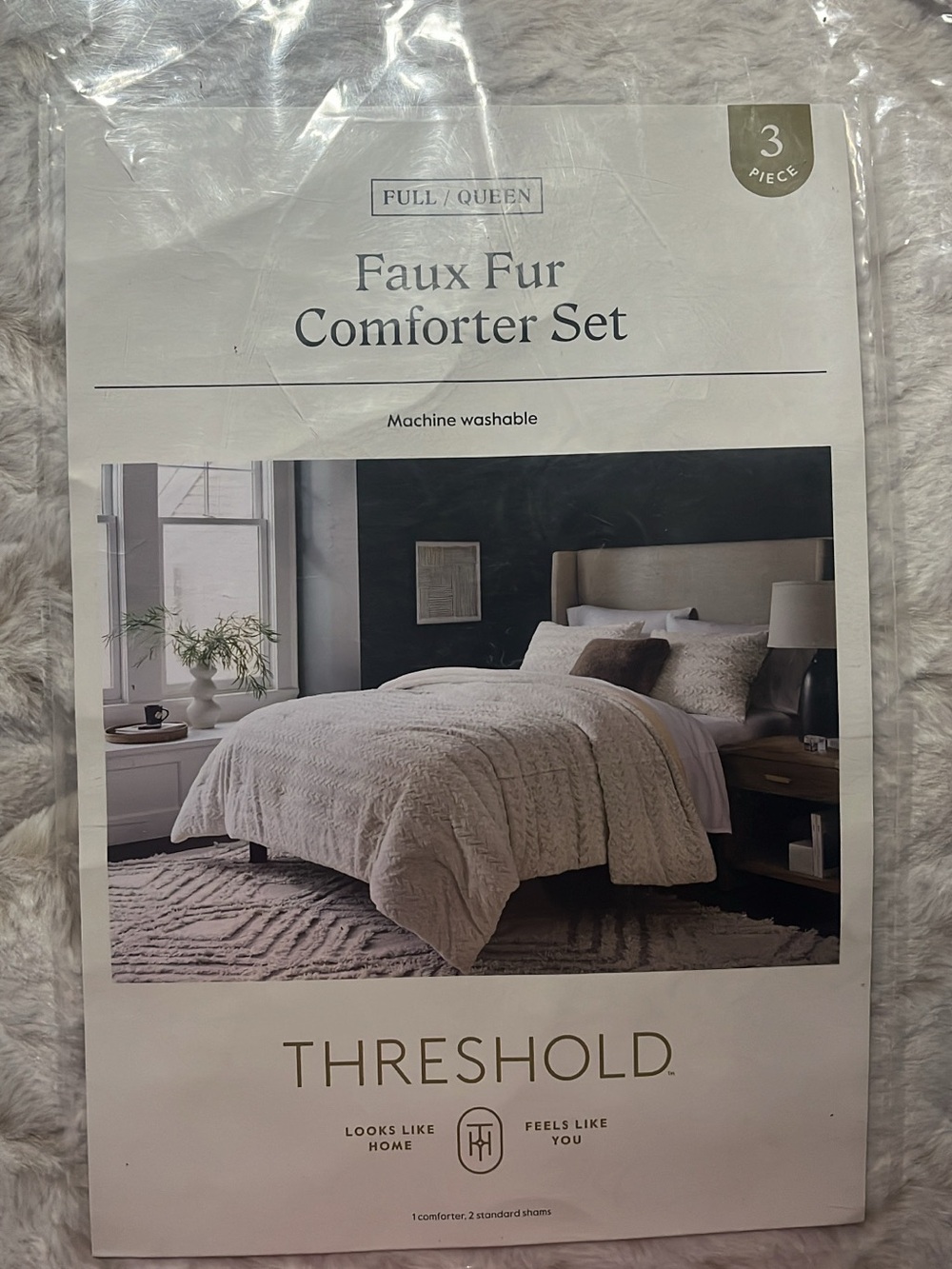 Threshold Faux Fur Comforter Set - Cream